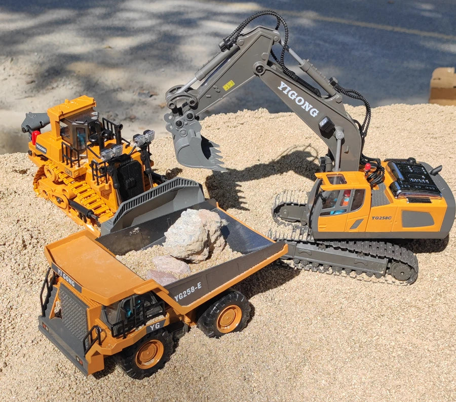 4WD Remote Control Excavator Toy Radio Controlled RC Dump Truck Vehicle Crawler Bulldozer Construction Car Gifts for Kids Boys Model to assemble