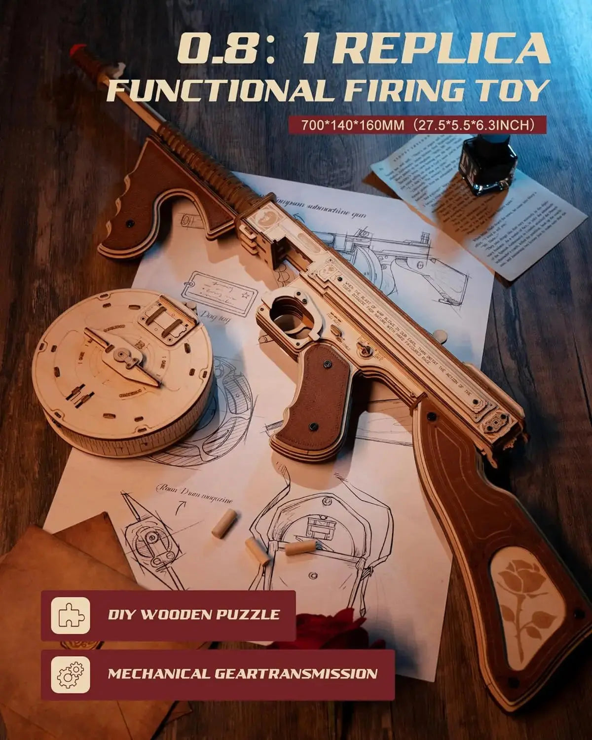 Thompson Submachine Gun 3D Wooden Puzzle - Model to assemble