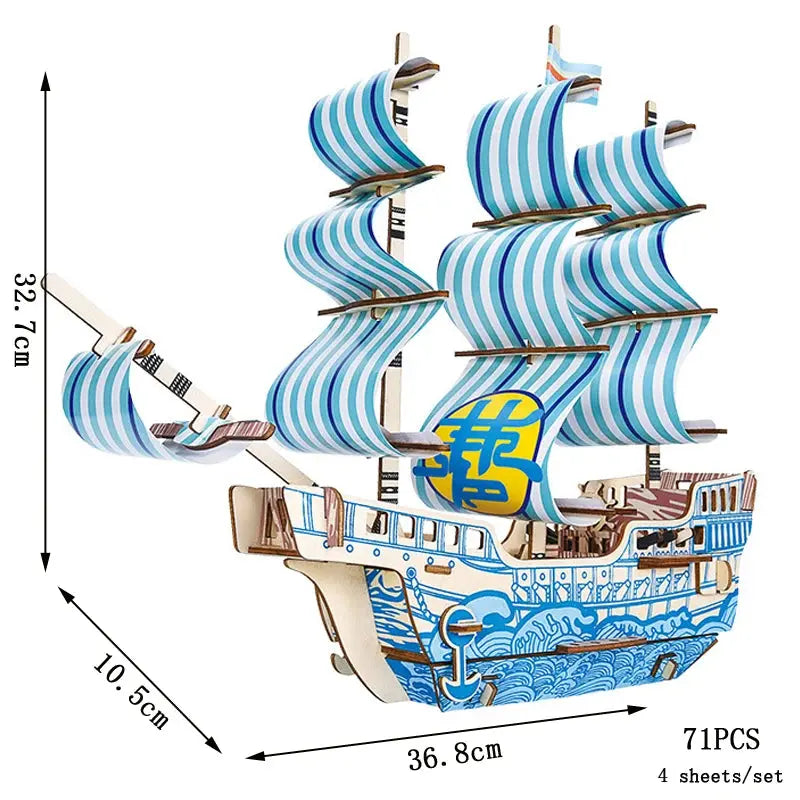 Asian Sailing Boat Ship Model Wood Jigsaw DIY Assembly Kits - Model to assemble