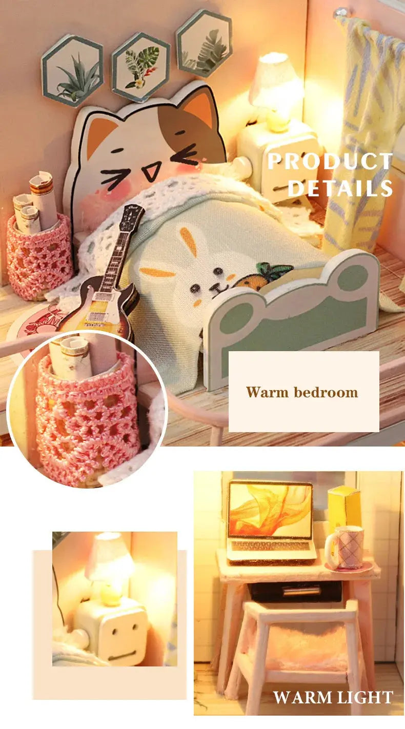 Pink Doll House With Furniture Light - Model to assemble