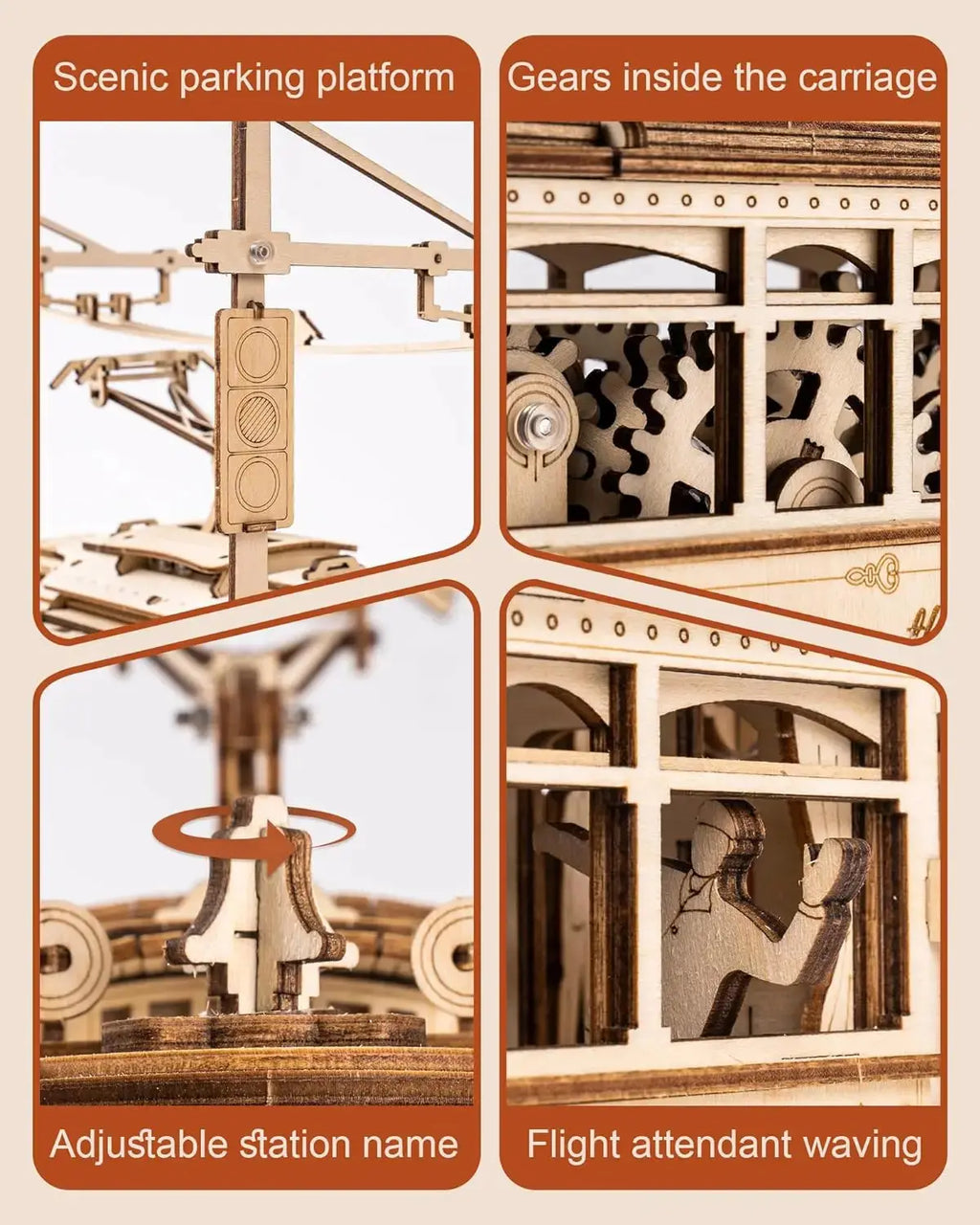 Tram Train Set 3D Wooden Puzzles with Railway - Model to assemble