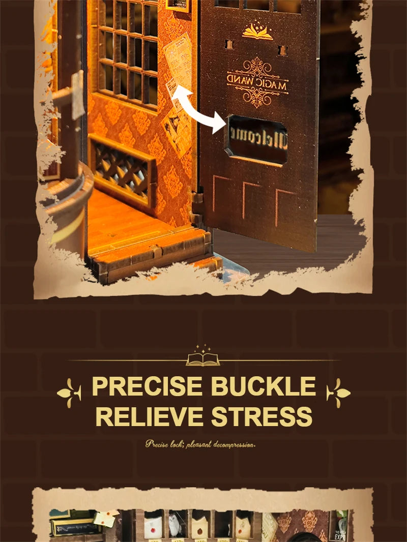 Retro Magic Wand Store DIY Wooden Book Nook Figurines Miniature Kits Bookshelf Home Bookend Decoration For Adult Handmade Gifts - Model to assemble