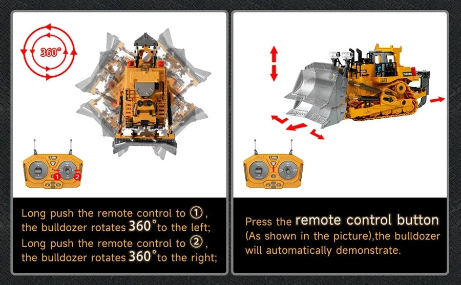 4WD Remote Control Excavator Toy Radio Controlled RC Dump Truck Vehicle Crawler Bulldozer Construction Car Gifts for Kids Boys Model to assemble