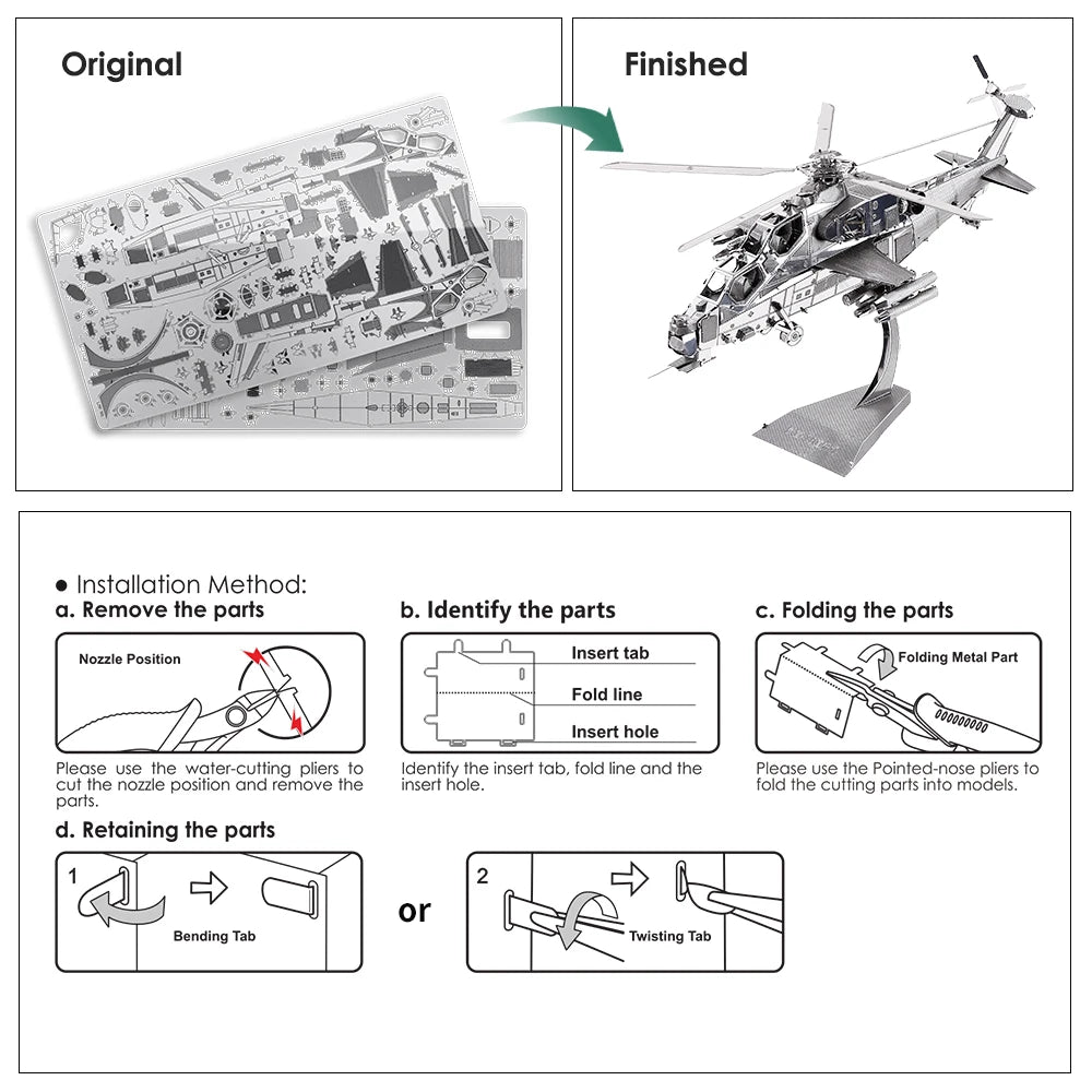 Piececool Model Building Kits WUZHI-10 Helicopter 3D Metal Puzzle Jigsaw Kids Toys DIY Set for Adult Brain Teaser Model to assemble