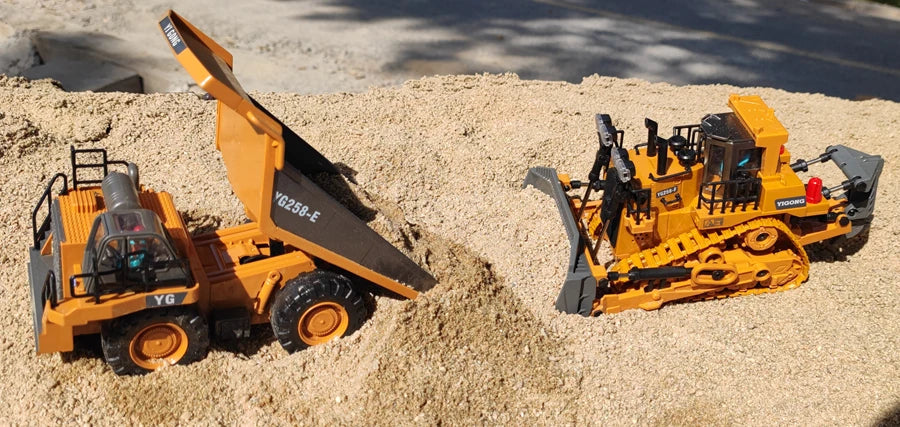 4WD Remote Control Excavator Toy Radio Controlled RC Dump Truck Vehicle Crawler Bulldozer Construction Car Gifts for Kids Boys Model to assemble