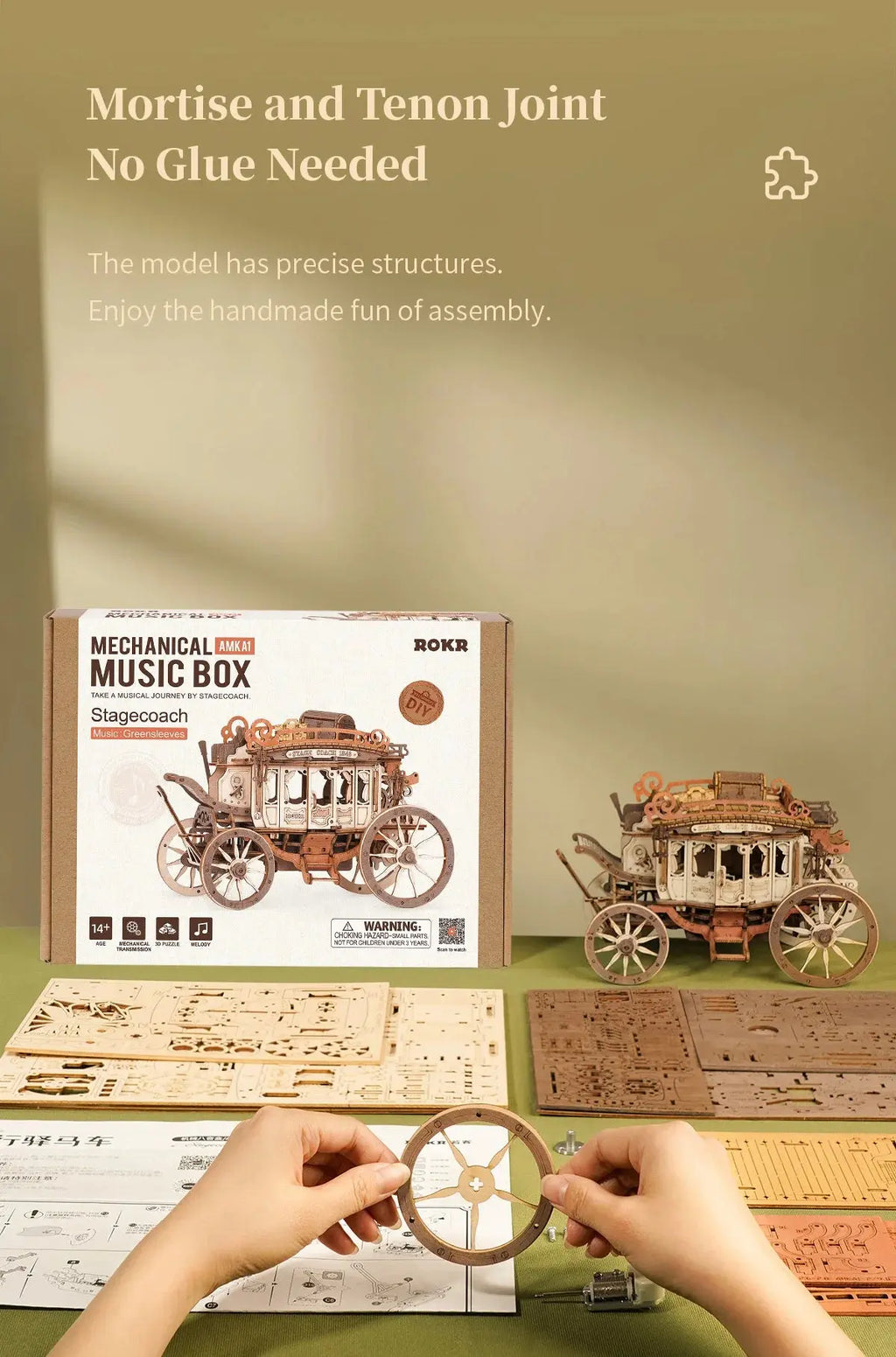 Wooden Stagecoach Music Box Model Kit - Model to assemble