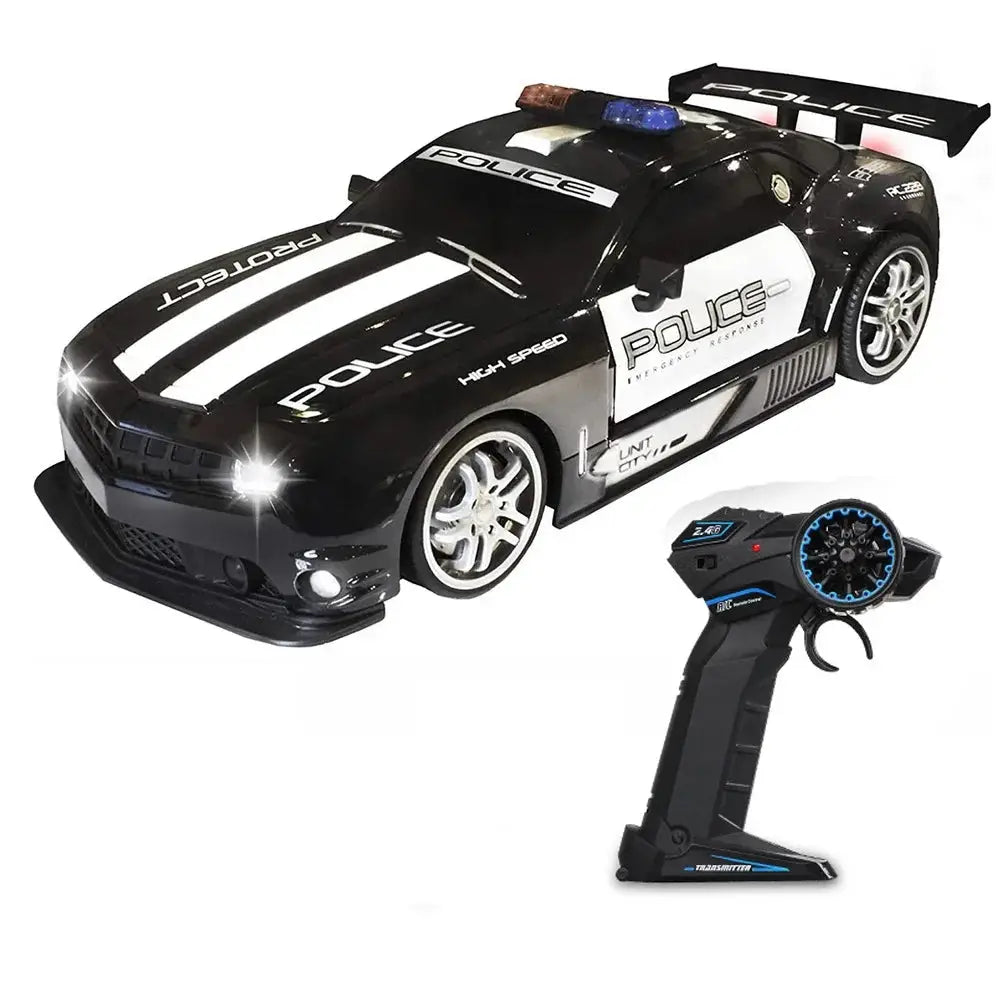 1:12 RC Police Car – High-Speed 2.4GHz Remote Control Car with LED Lights, Rechargeable Battery & Drift Racing Model to assemble