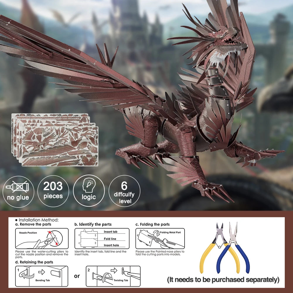 Piececool 3D Metal Puzzles Dragon Series DIY Model Building Kits Brain Teaser Jigsaw Set Great Birthday Christmas Gifts 5 colors Model to assemble