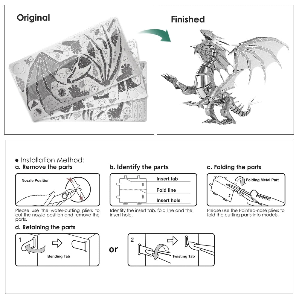 Piececool 3D Metal Puzzles Dragon Series DIY Model Building Kits Brain Teaser Jigsaw Set Great Birthday Christmas Gifts 5 colors Model to assemble