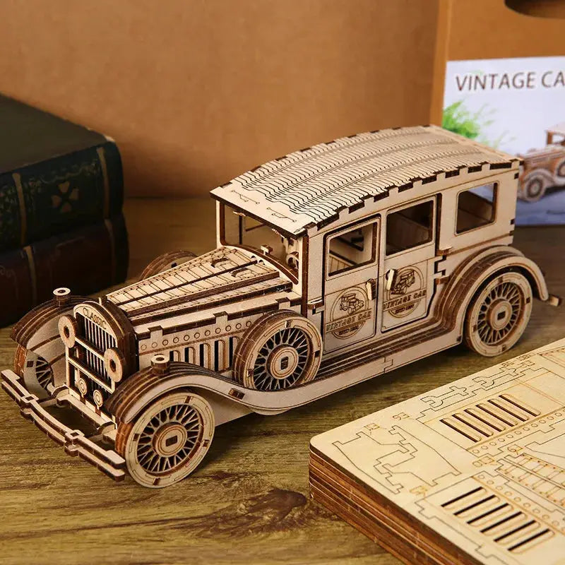 Vintage Classic Car 3D Wooden Puzzle – DIY Retro Vehicle Model Building Kit Model to assemble