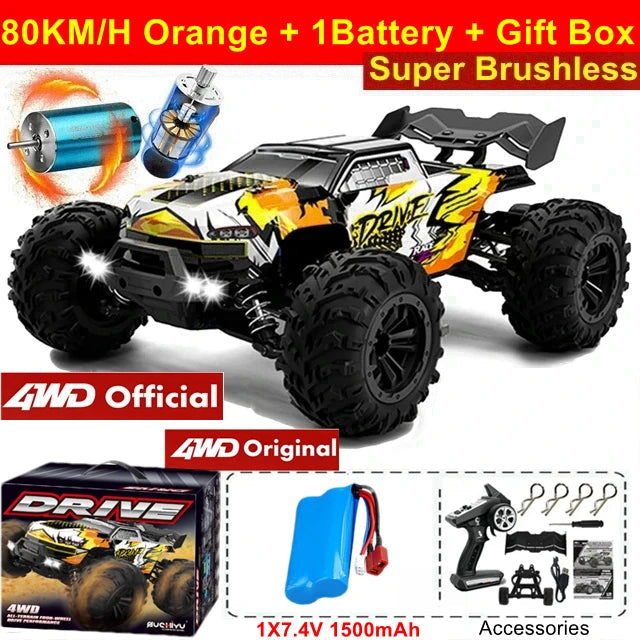 4WD Remote Control Car Off Road 4x4 RC High Speed Buggy Truck Super Brushless 50 or 80KM/H Fast Drift Racing Toy Kids Adults Model to assemble