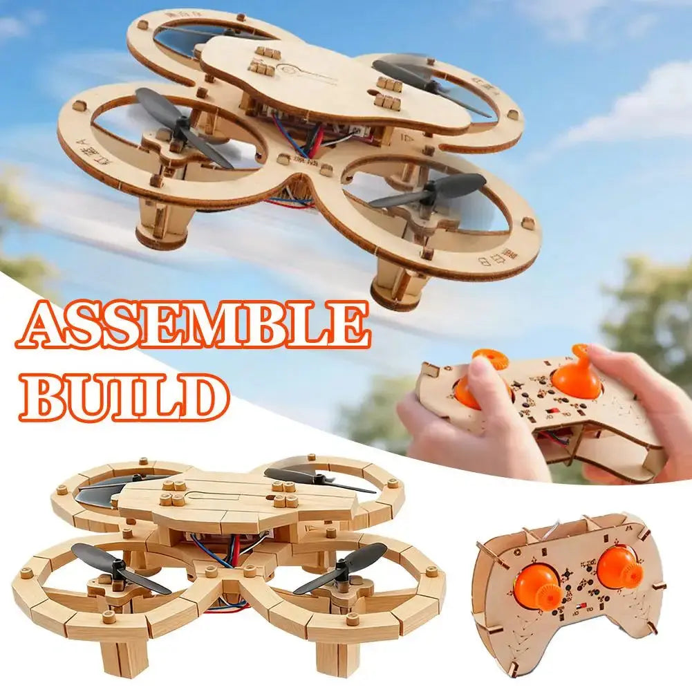Drone Quadcopter Wooden Assembly DIY With Remote Control - Model to assemble