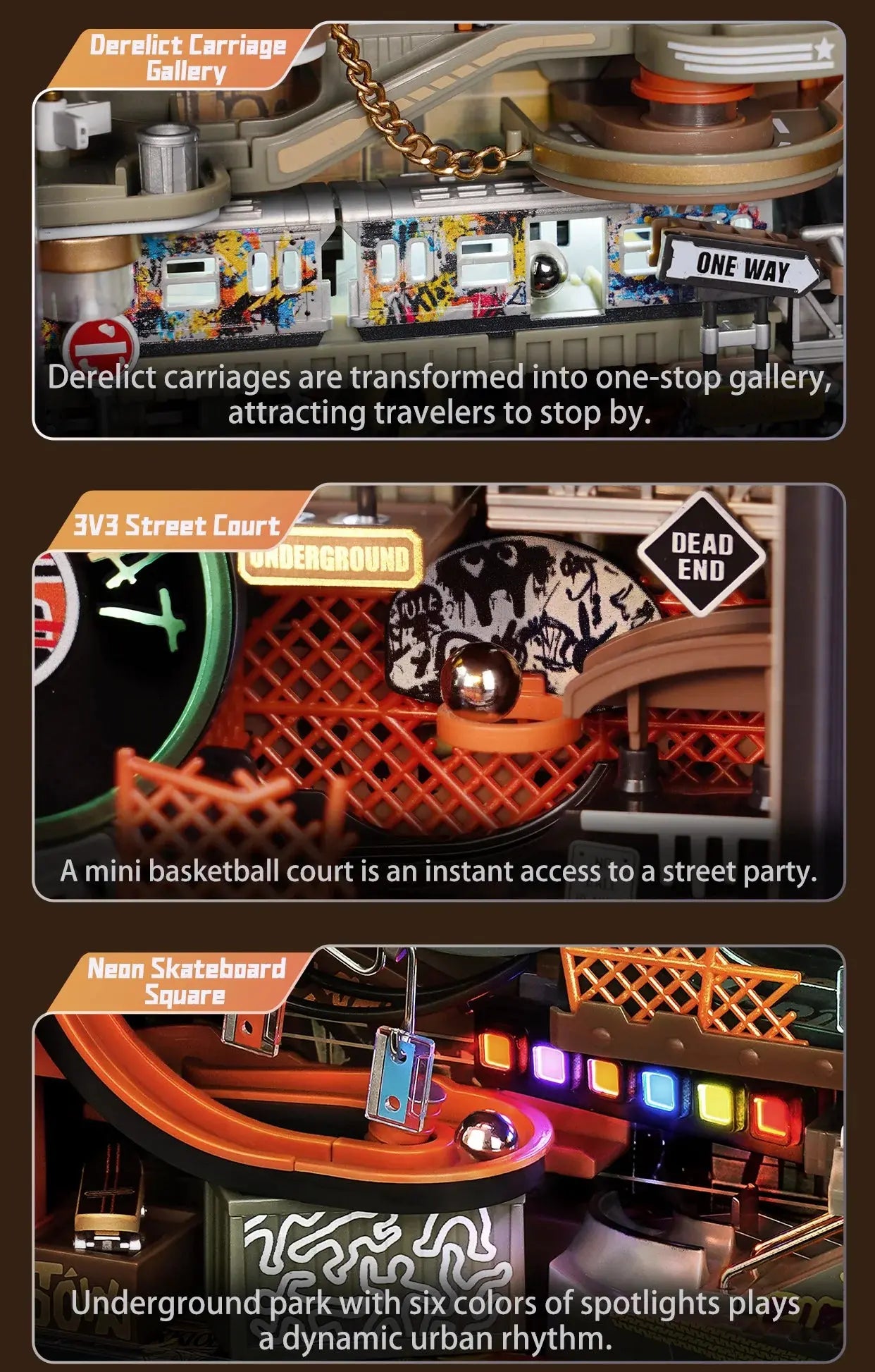 Robotime Rokr Marble Run Model Kits Hip-hop Street Gaming Decor Desk Decoration Parallel World MR03S 134pcs For Adult Model to assemble