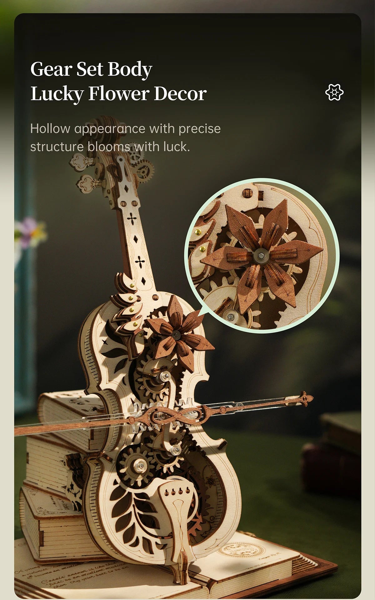 Cello Mechanical Music Box, Moveable Stem - Model to assemble