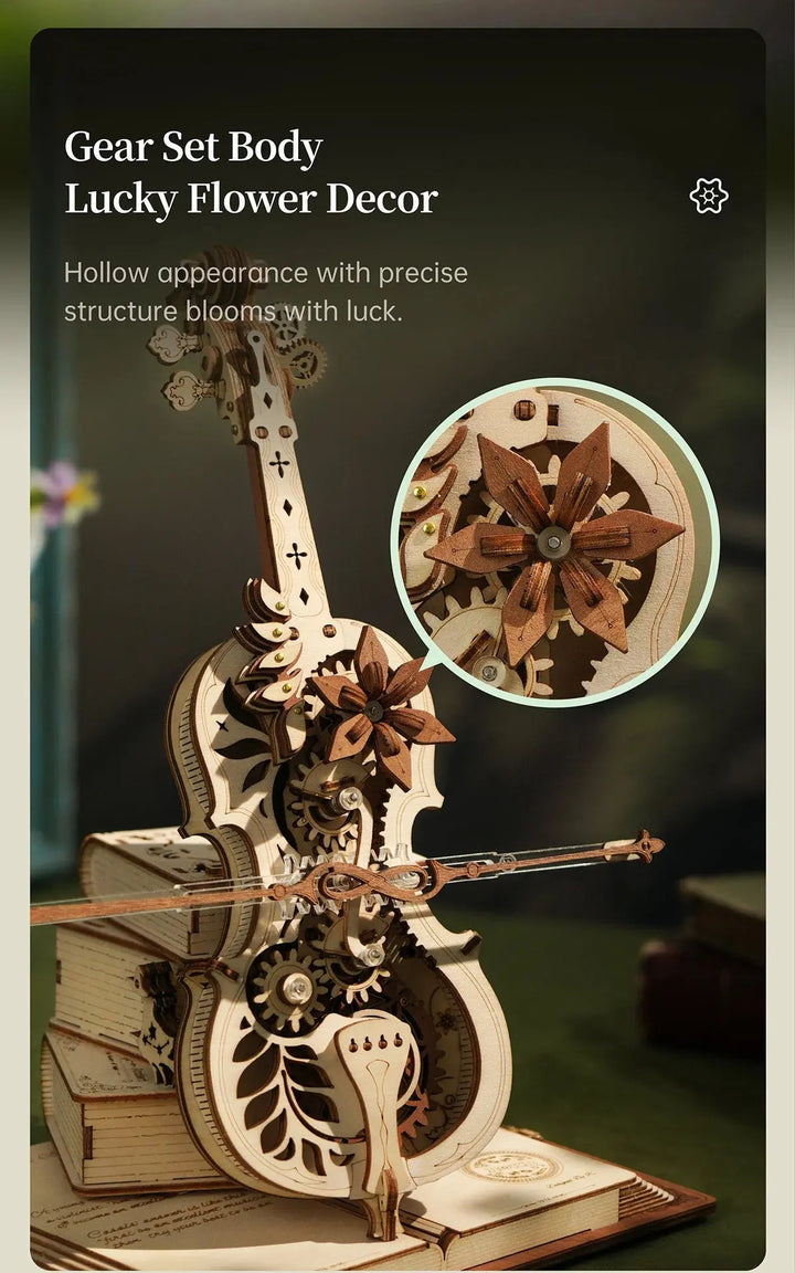 Cello Mechanical Music Box, Moveable Stem - Model to assemble