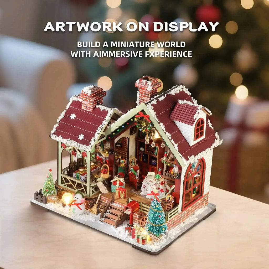 Christmas Night Warm House - Miniature Dollhouse DIY Kit with Music Box - Model to assemble