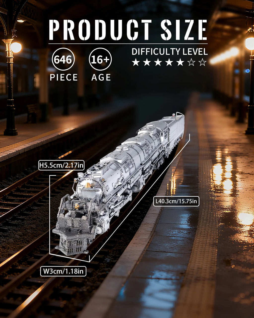 Piececool 3D Metal Model Kits for Adult Colossus Steam Locomotiv Assembly 3D Metal Puzzles for Brain Teaser Best Christmas Gifts Model to assemble