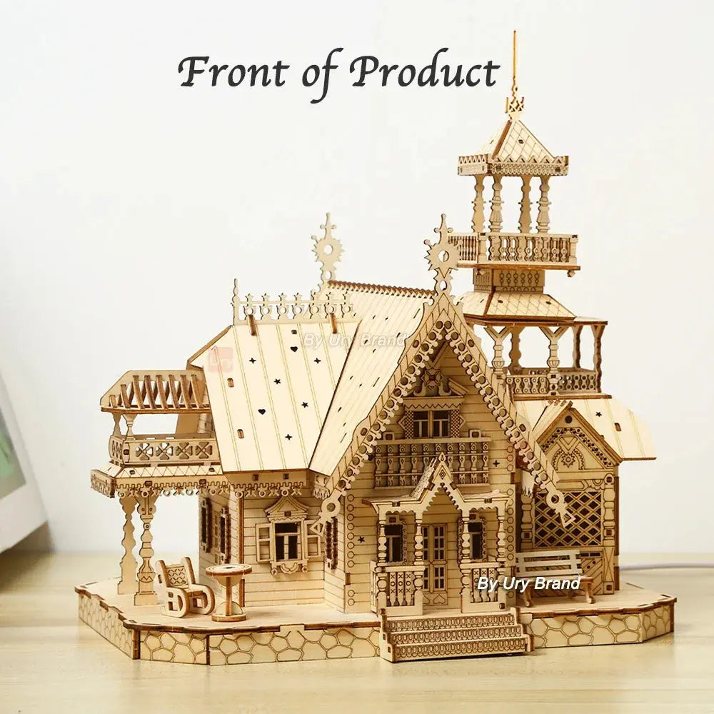 3D Wooden Puzzle Villa House Royal Castle with Light Assembly Model to assemble