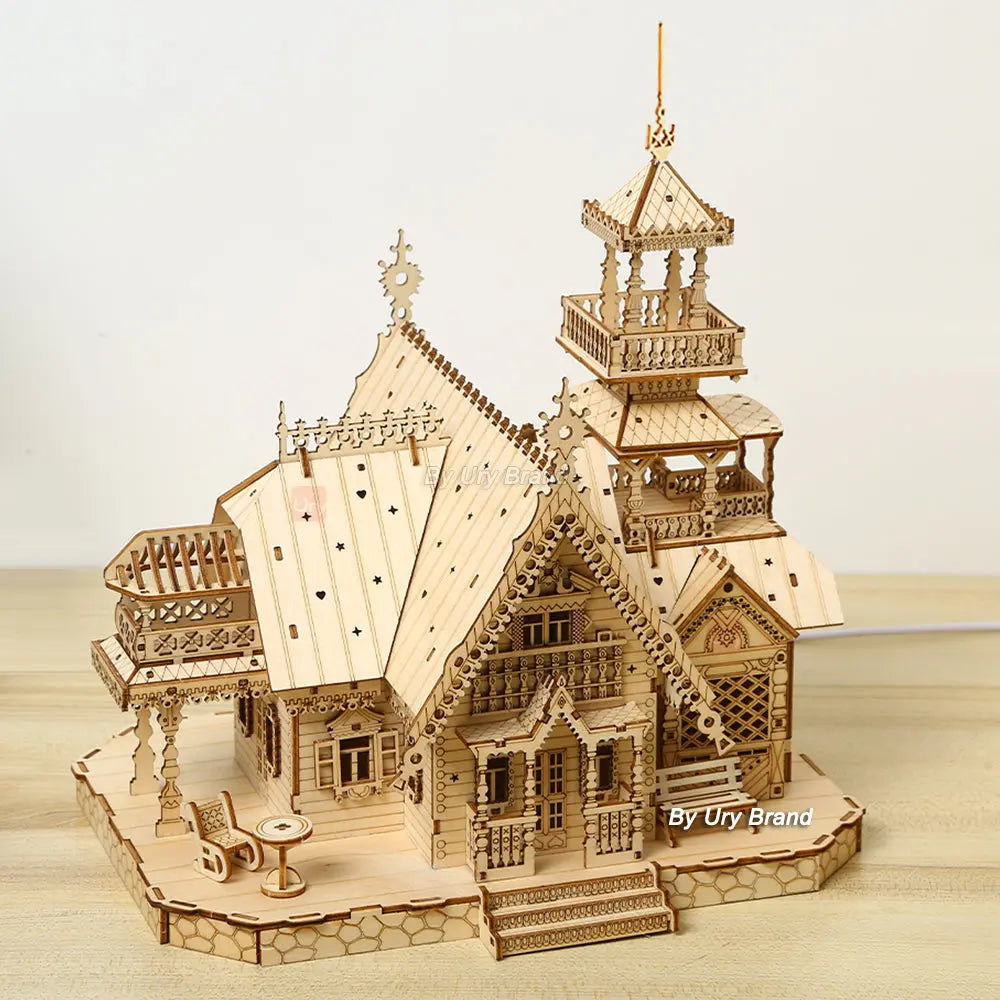 3D Wooden Puzzle Villa House Royal Castle with Light Assembly Model to assemble