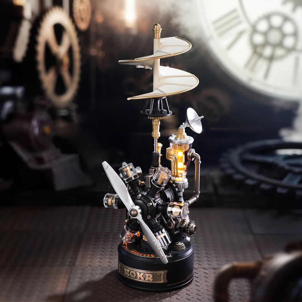 Leonardo Da Vinci's Helicopter Steampunk Mechanical Model with Moving Wing LED Unique - Model to assemble