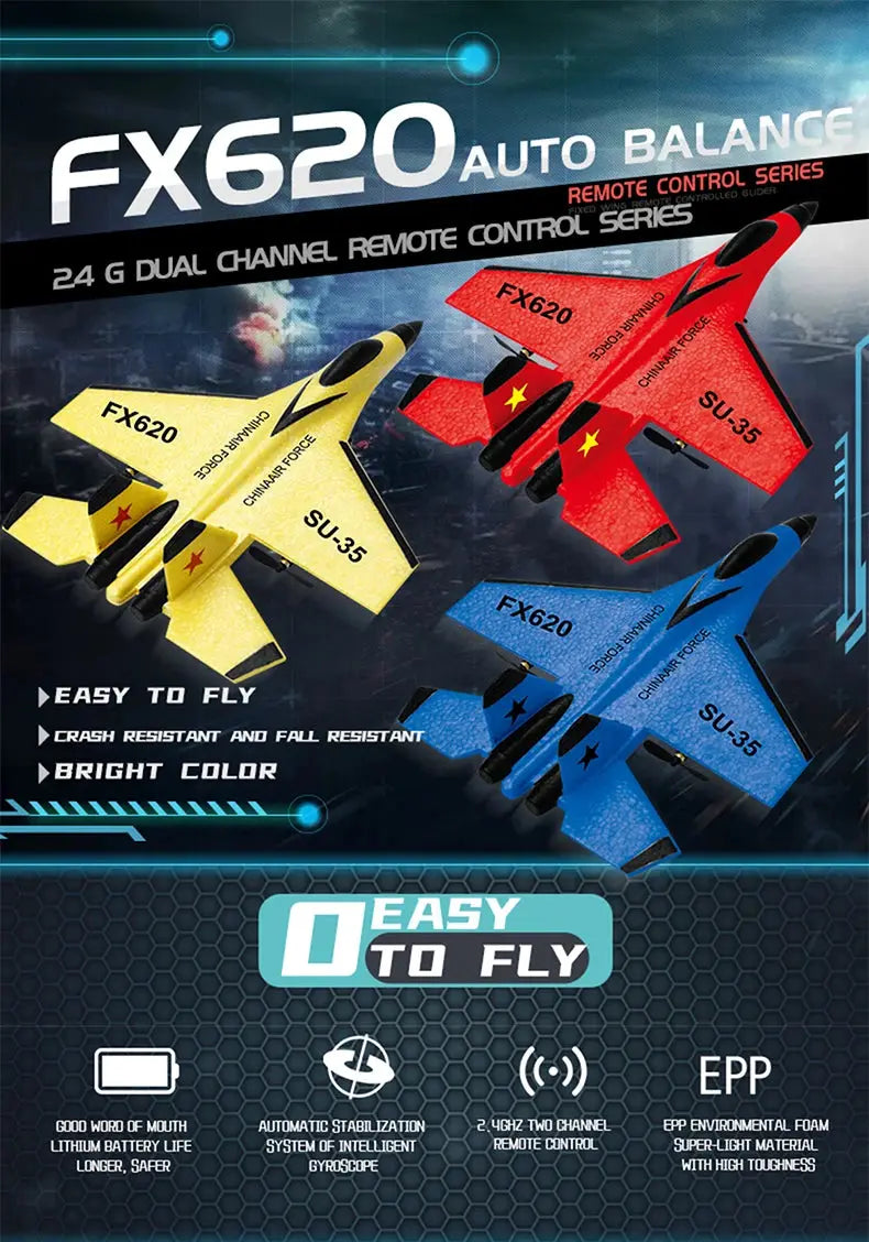 SU-35 RC Fighter Jet Foam Glider – 2.4G Remote Control Fixed Wing Airplane for Kids & Hobbyists - Model to assemble