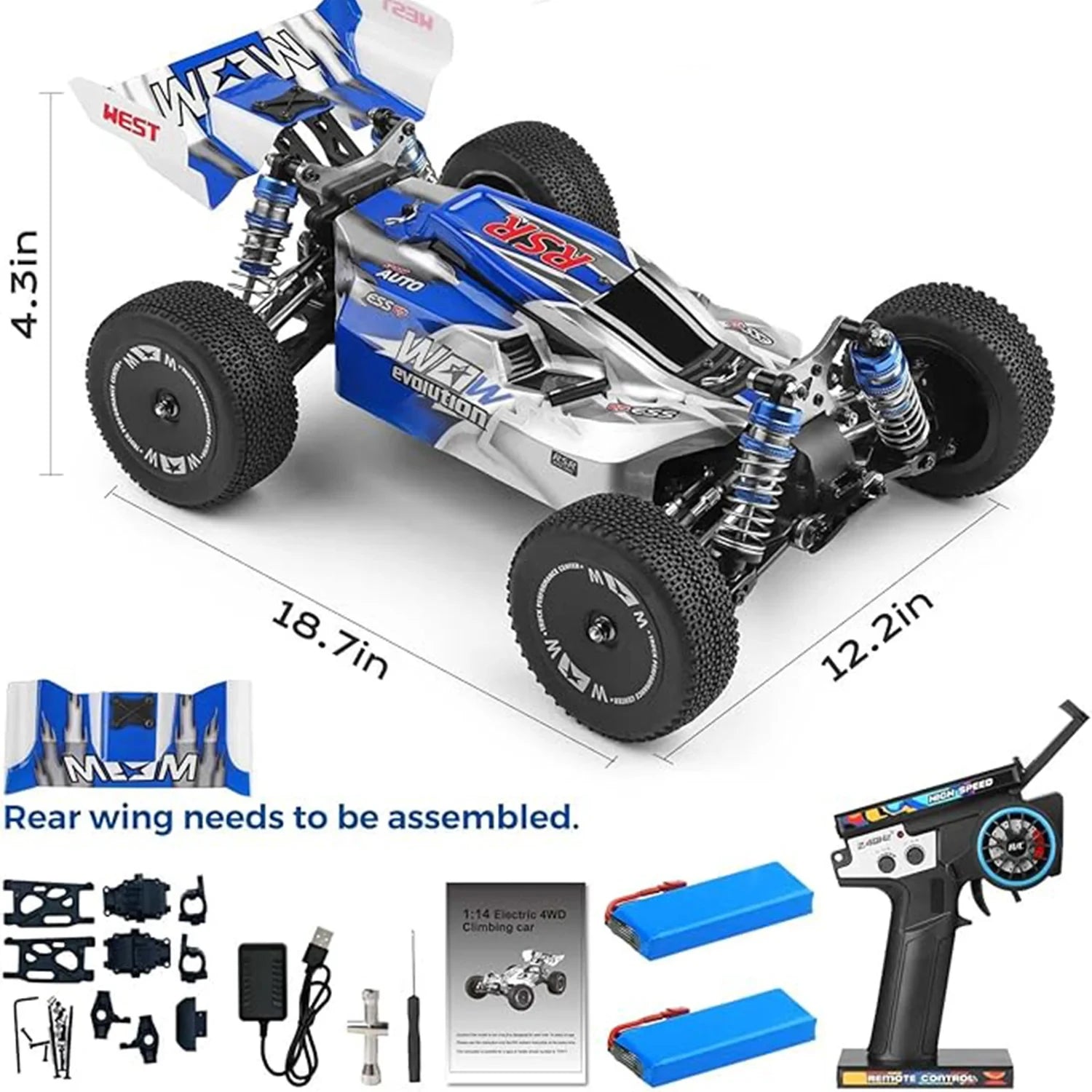 WLtoys144011 1/14 4WD RC Cars for Adults , Max 43 Mph Off-road Fast RC Car,Upgraded version(144001V2) ,Suitable for Outdoors Model to assemble