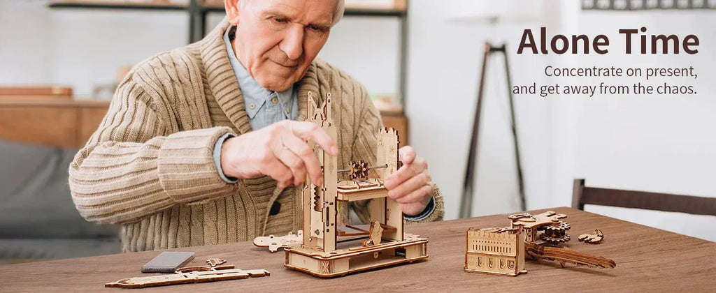 Wooden Printing Press Mechanical Gears Model Kit - Model to assemble