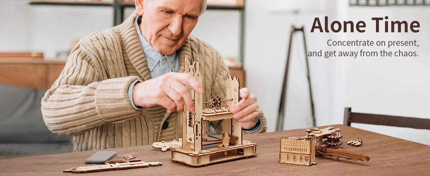 Wooden Printing Press Mechanical Gears Model Kit - Model to assemble