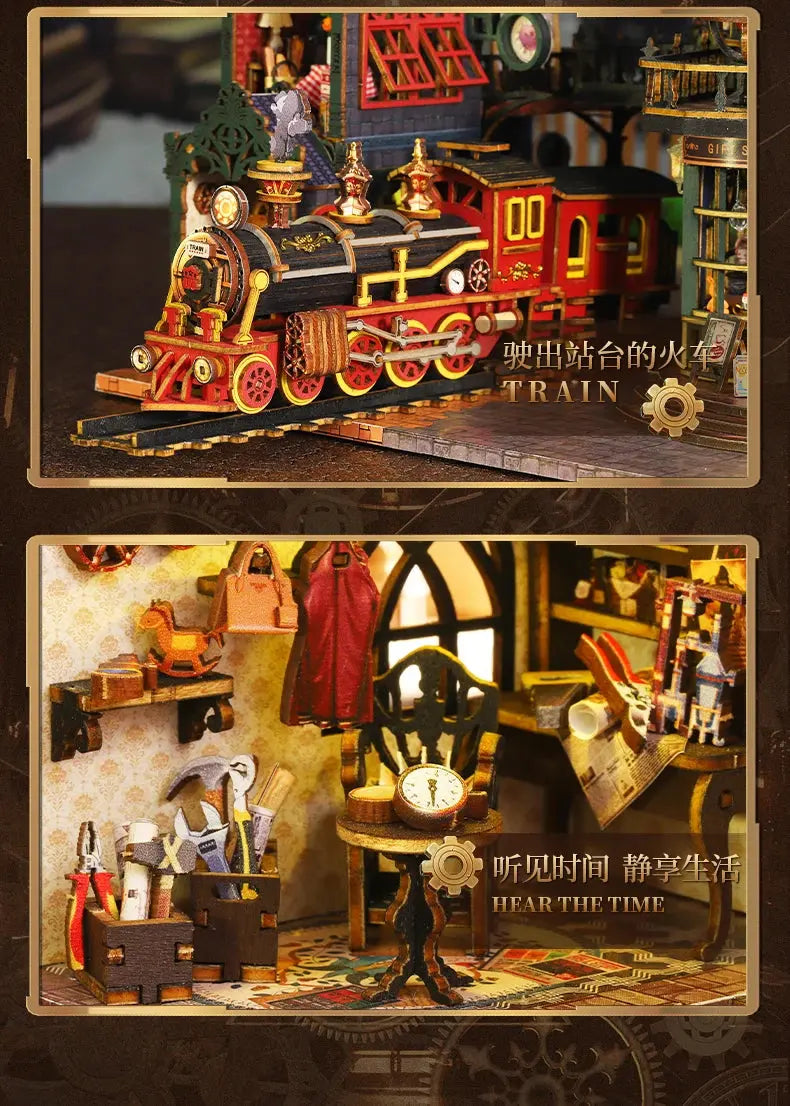 Rail-track Secluded City Figurines Miniatures Bookend Assembled Houses - Model to assemble