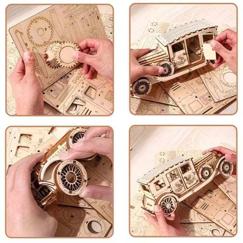 Vintage Classic Car 3D Wooden Puzzle – DIY Retro Vehicle Model Building Kit Model to assemble