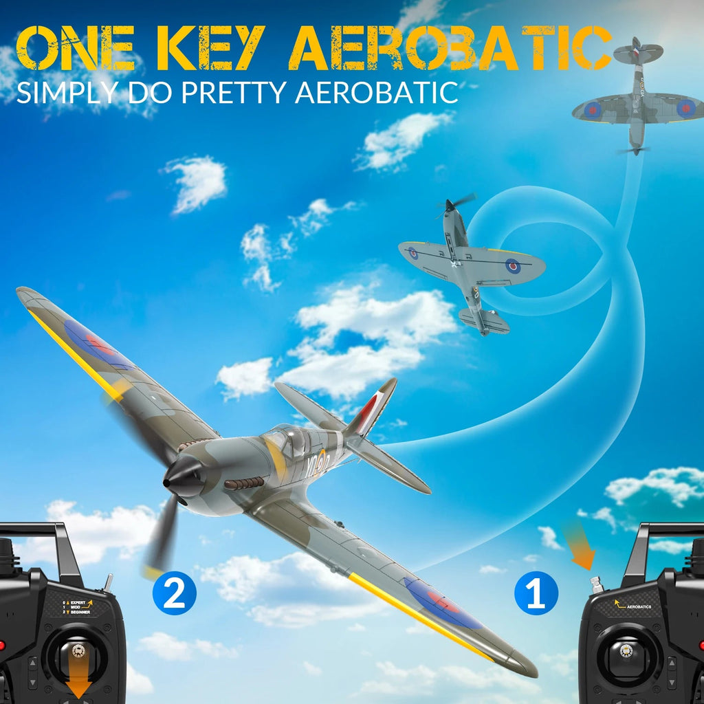 Volantex New Spitfire RC Plane EPP 400mm Wingspan RC Fighter One Key Aerobatic 2.4G 4CH RTF Warbird Plane Model to assemble