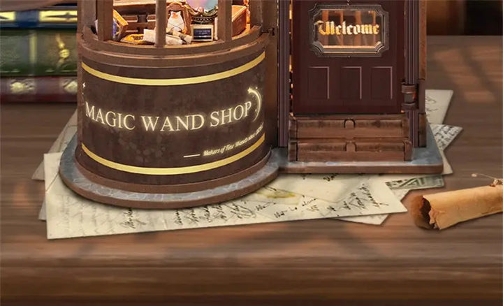 Retro Magic Wand Store DIY Wooden Book Nook Figurines Miniature Kits Bookshelf Home Bookend Decoration For Adult Handmade Gifts - Model to assemble