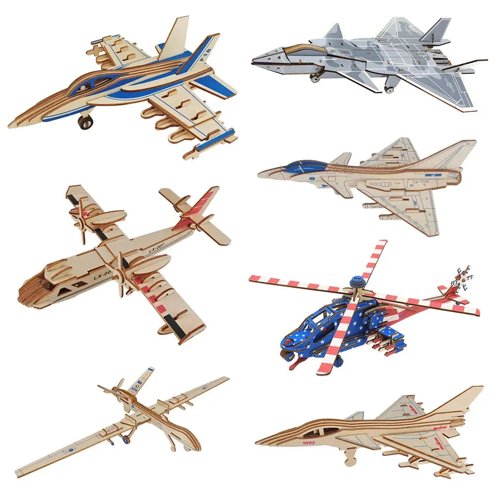 DIY Wooden 3D Fighter Jet Puzzle Model Kit – Handmade Airplane Assembly Toy for Kids - Model to assemble