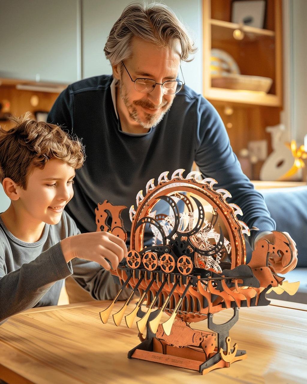 ROKR Wooden 3D Puzzle Viking Dragon Ship Mechanical Model Building Kit for Home Decor 229-Piece Puzzle Toy with LED Light for Bookshelf Decor Gift for Adults Kids Model to assemble