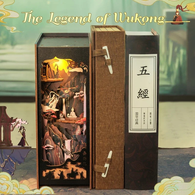 CUTEBEE DIY Book Nook Kit Miniature Wooden Dollhouse with Light Bookshelf Insert Decoration Model for The Legend of Wukong Model to assemble