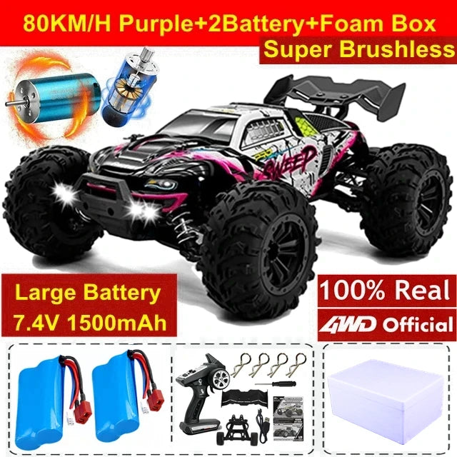 4WD Remote Control Car Off Road 4x4 RC High Speed Buggy Truck Super Brushless 50 or 80KM/H Fast Drift Racing Toy Kids Adults Model to assemble