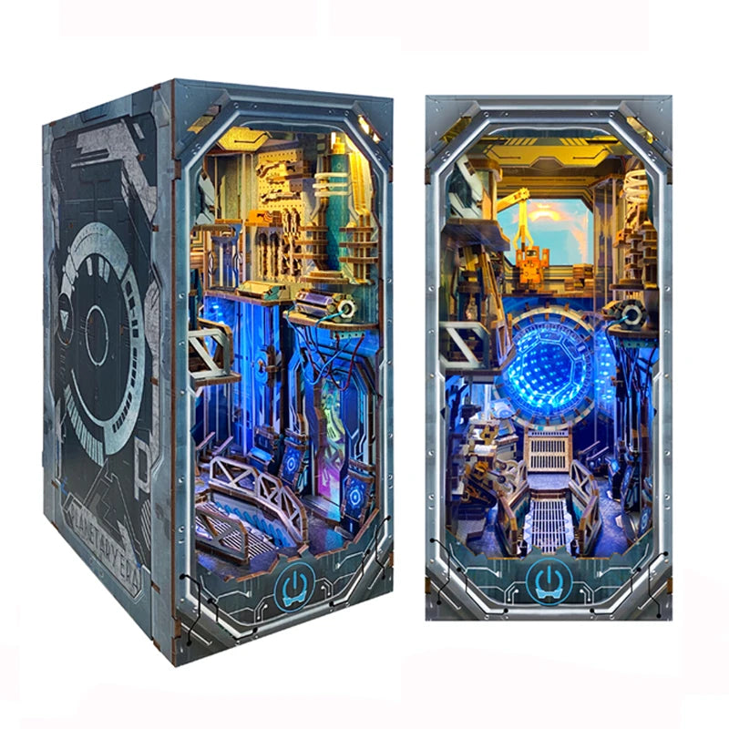 DIY Book Nook Planetary Era Wooden Miniature Model Kit With Light Bookend 3D Puzzle Bookshelf Home Decor Friends Birthday Gifts Model to assemble