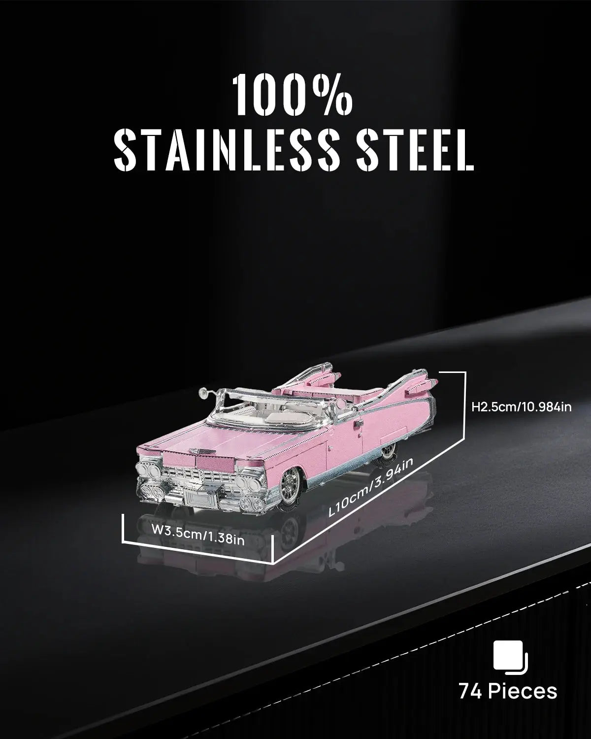 Classic Pink Cabriolet Fridge Magnet 3D Metal Model Kit - Model to assemble