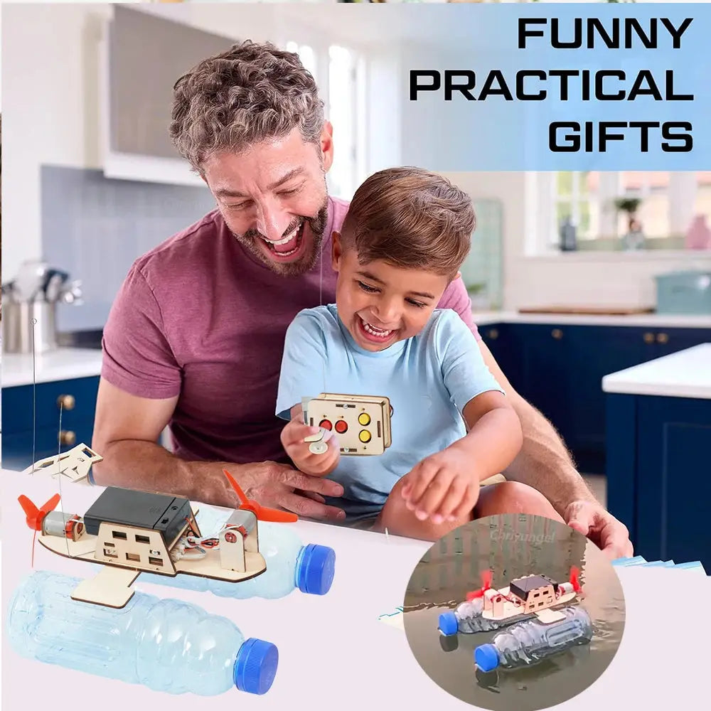 DIY Remote Control Wind Ship Model Wooden Assembling Electric Wind Powered Boat Science Experiment Kit - Model to assemble