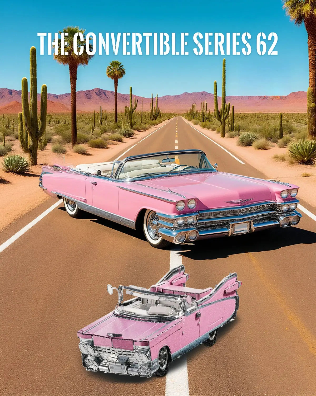 Classic Pink Cabriolet Fridge Magnet 3D Metal Model Kit - Model to assemble