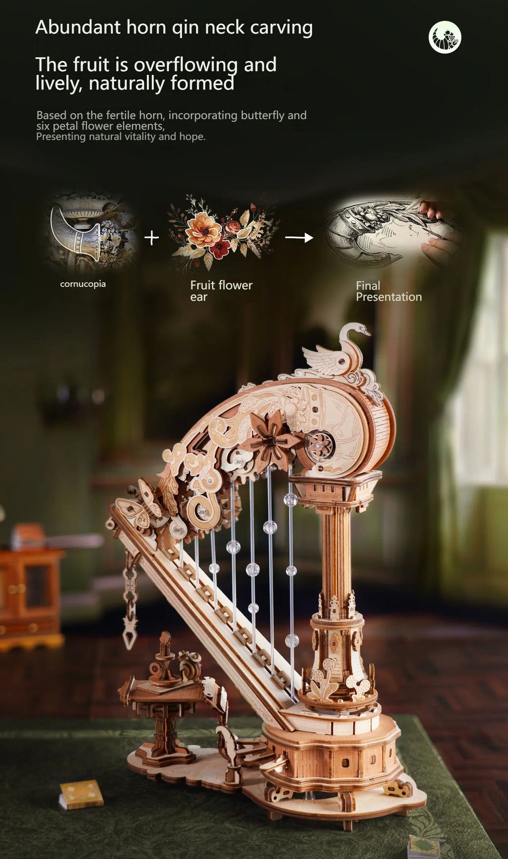 Stringed Harp Music Box - Model to assemble