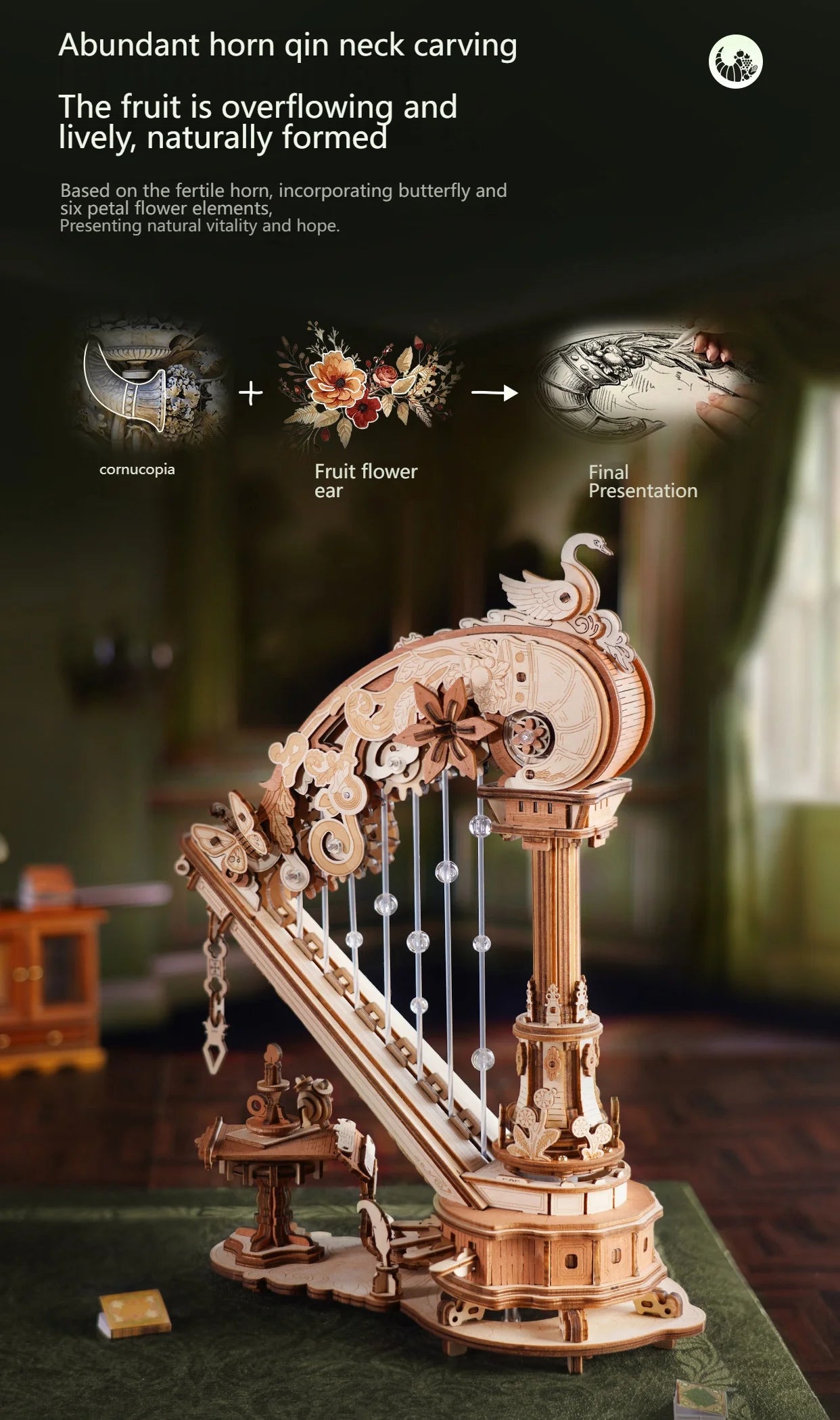 Stringed Harp Music Box - Model to assemble
