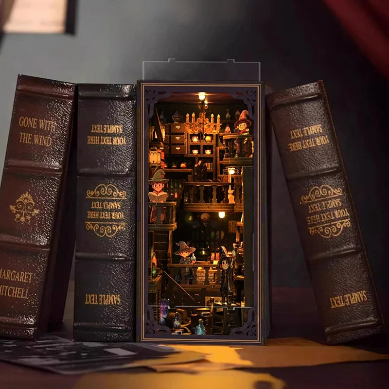 NEW DIY Book Nook Shelf Insert Kits Alchemy Master Bookshelf Wooden Miniature Model Kits Handmade Bookend Friends Birthday Gifts Model to assemble