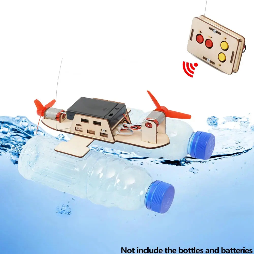 DIY Remote Control Wind Ship Model Wooden Assembling Electric Wind Powered Boat Science Experiment Kit - Model to assemble