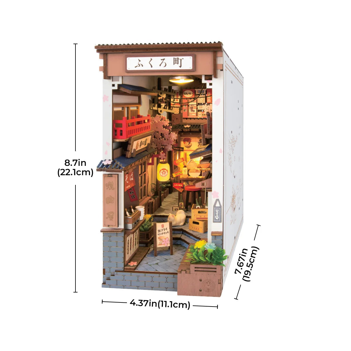 Robotime Rolife Sakura Wine Alley Japanese Style Design Book Nooks Kit for Family Home Bookshelf Decoration 3D DIY Wooden Puzzle Model to assemble