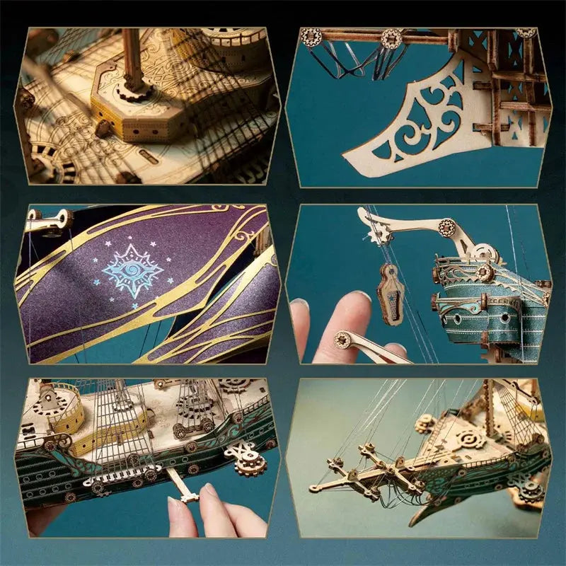 Steampunk Mysteries Pirate Ship of Future 3D Wooden Puzzle Kits - Model to assemble