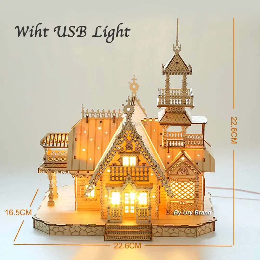 3D Wooden Puzzle Villa House Royal Castle with Light Assembly Model to assemble
