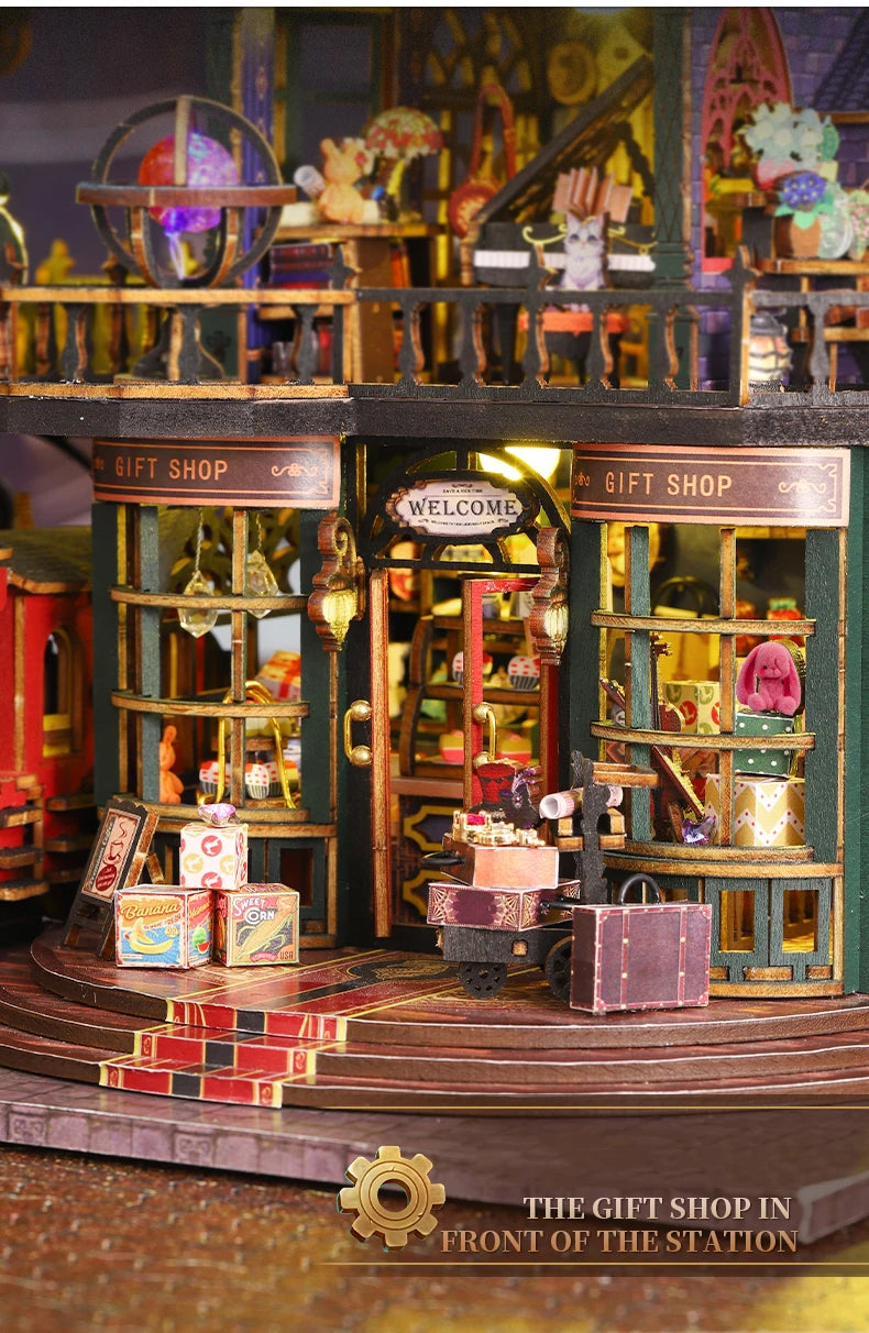 Rail-track Secluded City Figurines Miniatures Bookend Assembled Houses - Model to assemble