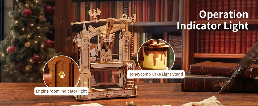 Wooden Printing Press Mechanical Gears Model Kit - Model to assemble