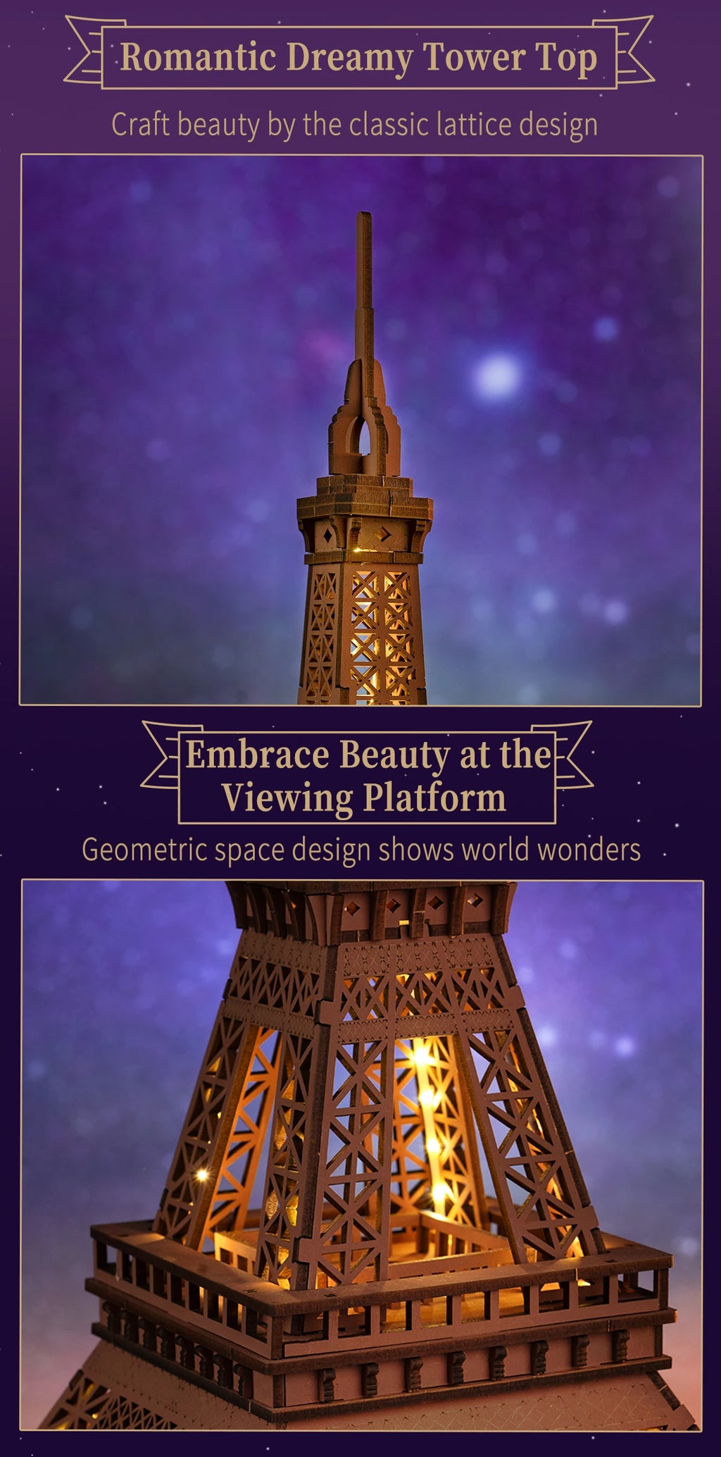 Night of the Eiffel Tower (light string included) - Model to assemble